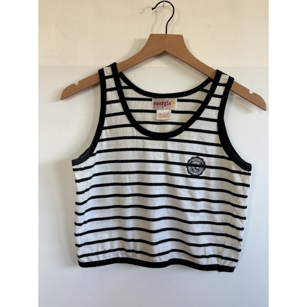 vintage Y2K Energie horizontal striped Sailor cropped tank top MED 100% Cotton